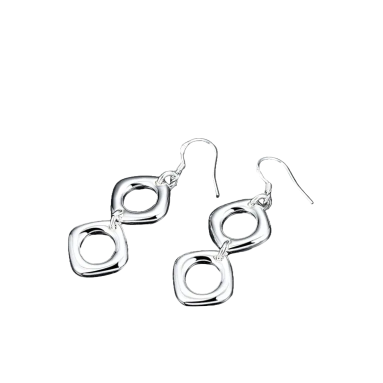 Pair of silver earrings on a white background