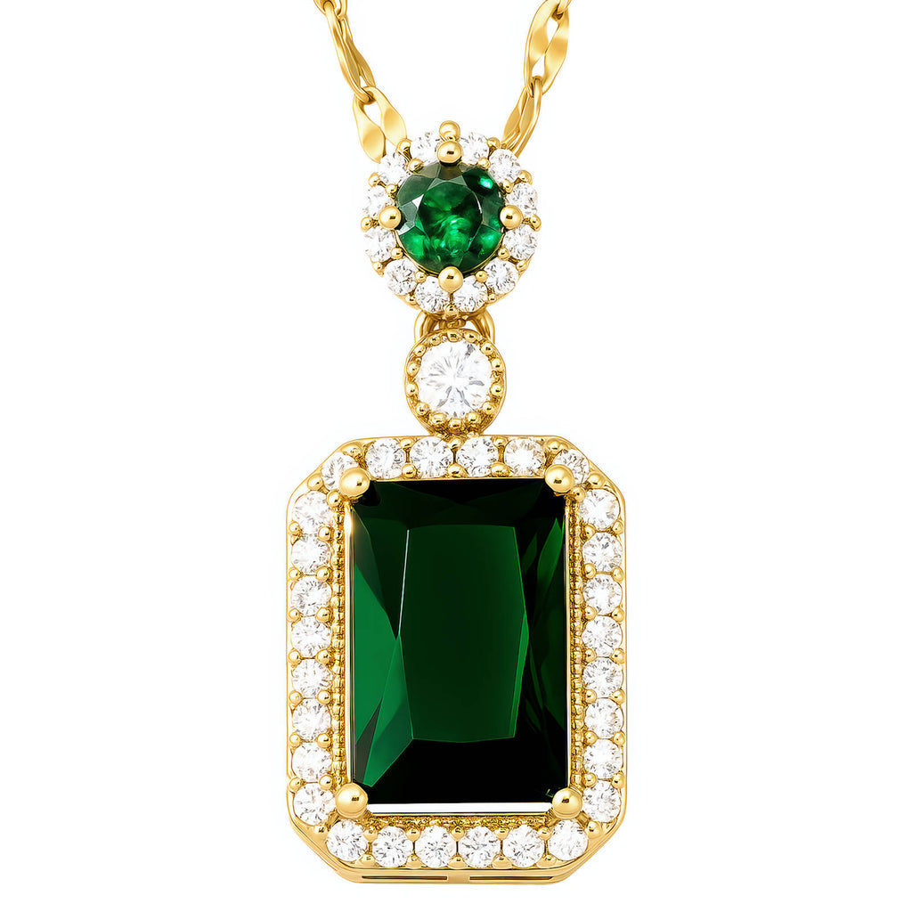Large emerald CZ necklace- 18k gold plated
