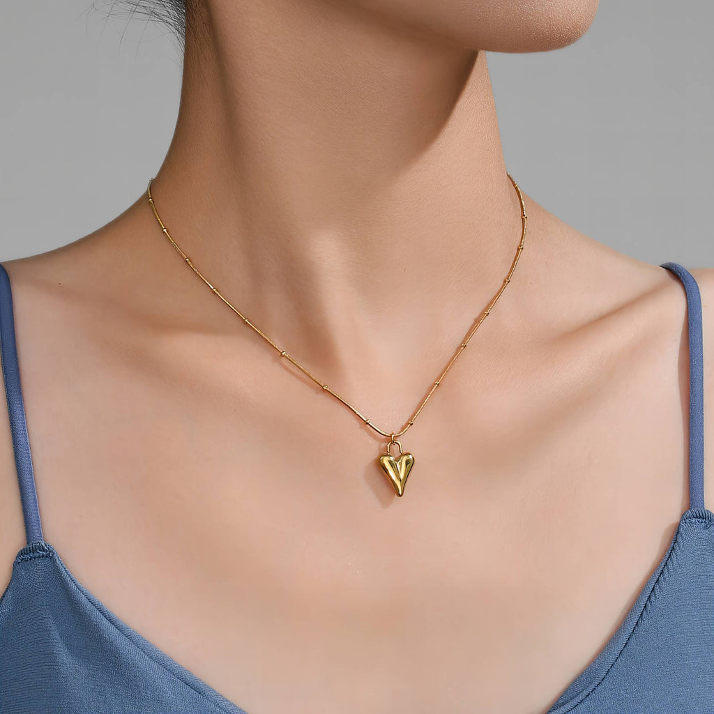 Love Story Puffed heart necklace - 18k gold plated