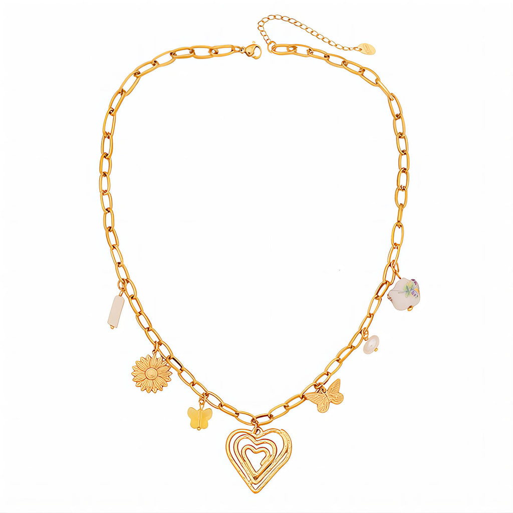 Love Story Layered heart charm necklace - 18k gold plated