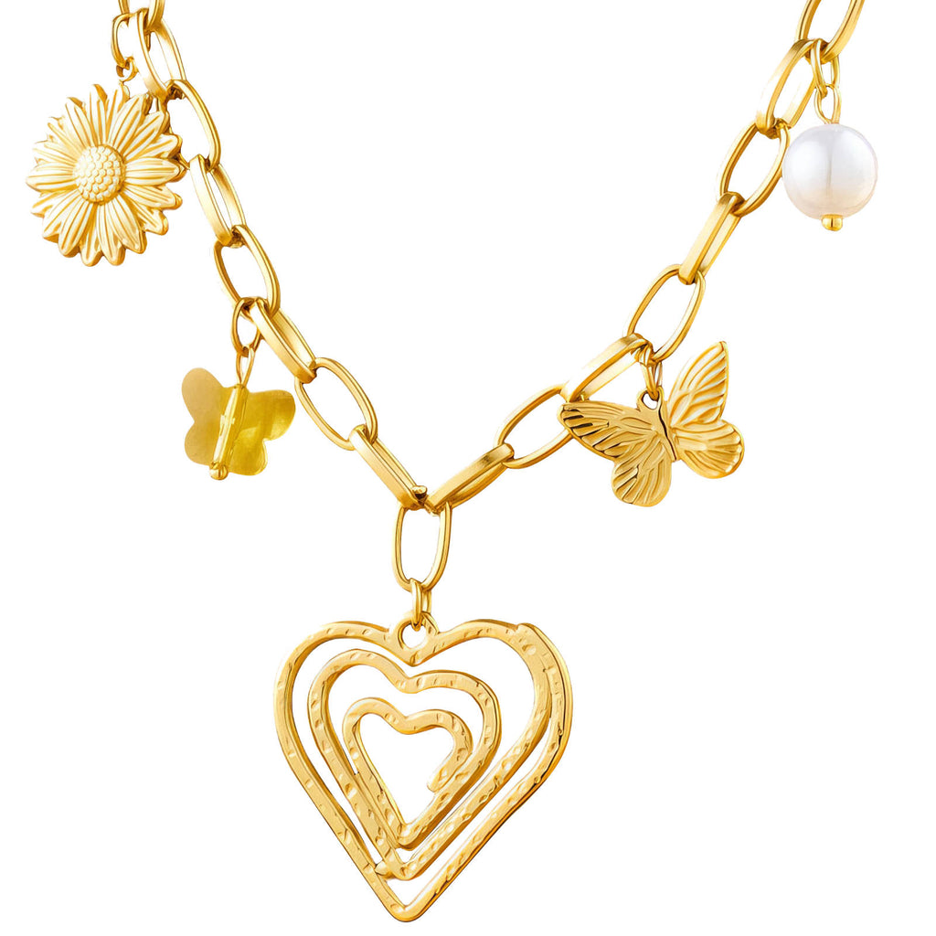 Love Story Layered heart charm necklace - 18k gold plated