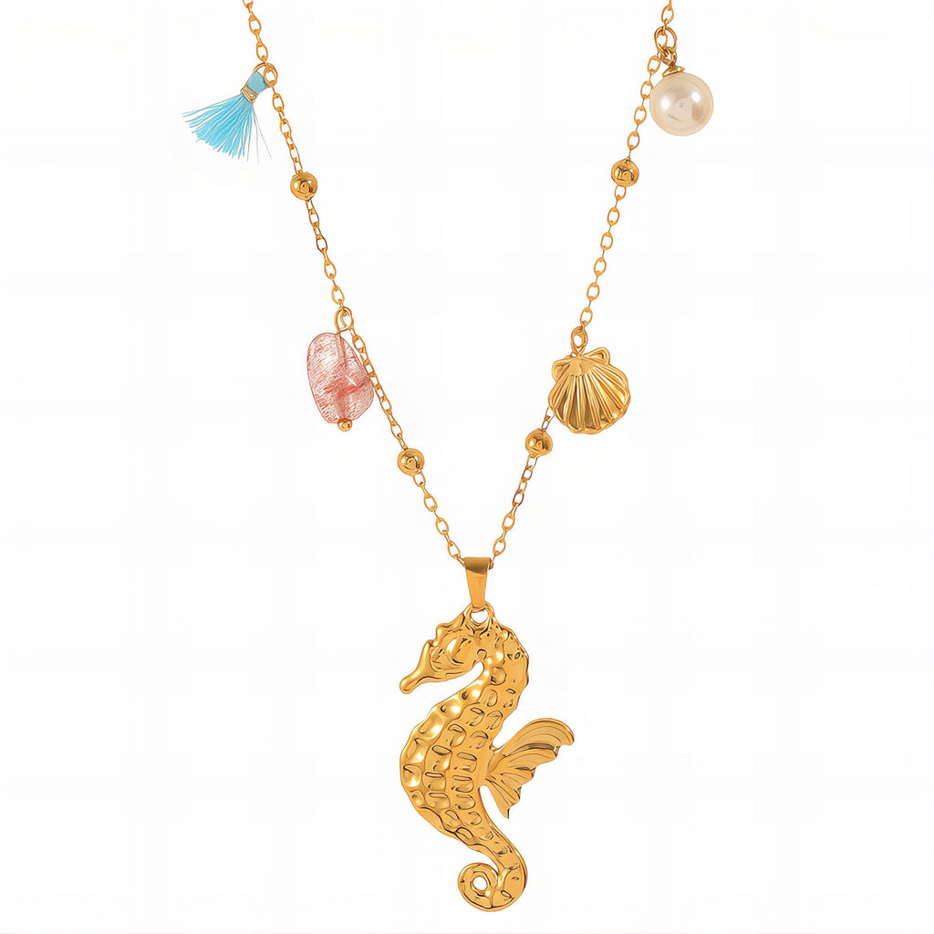 Beach Babe sea horse charm necklace - 18k gold plated