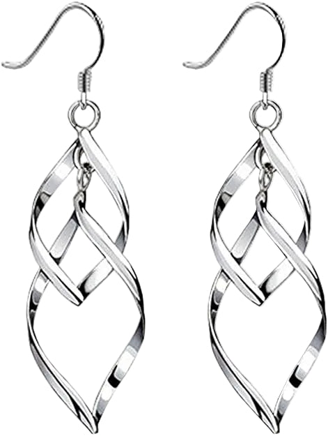 Silver spiral earrings on a white background