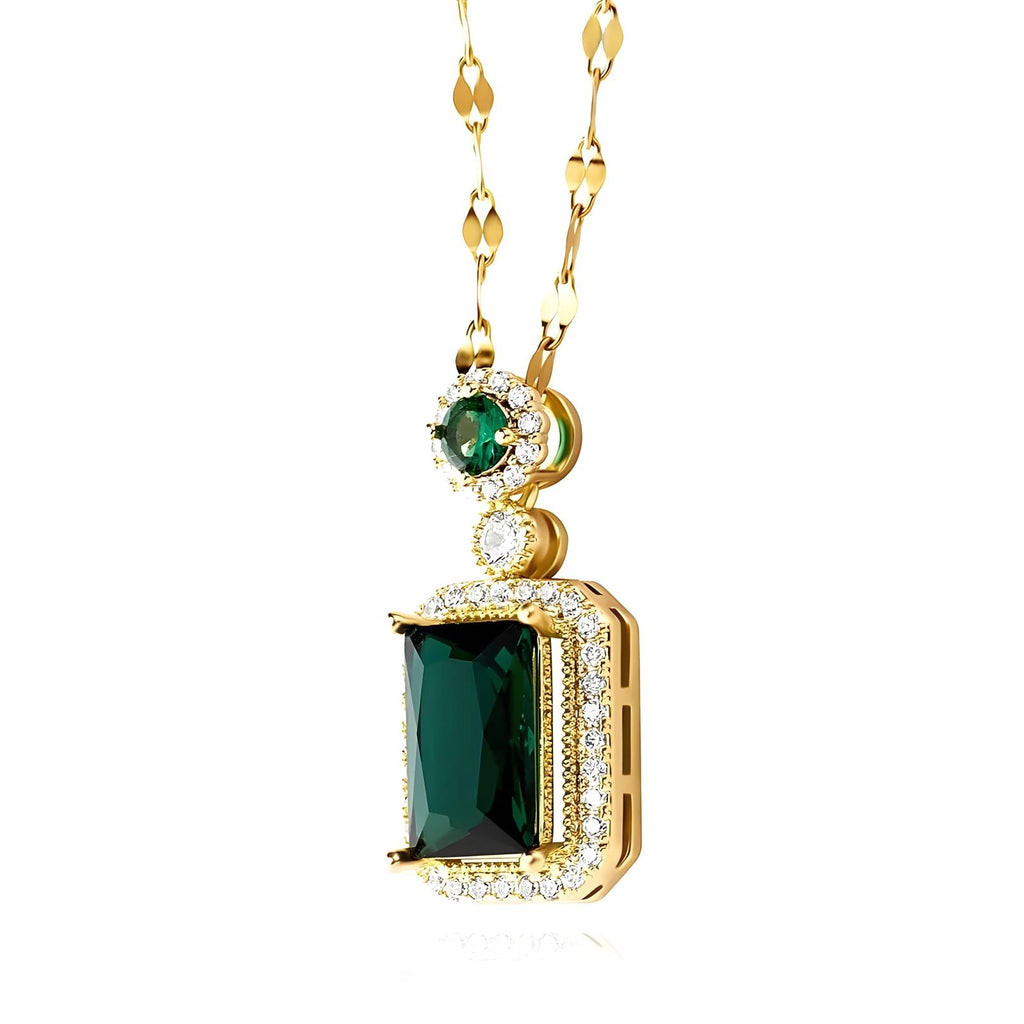 Large emerald CZ necklace- 18k gold plated