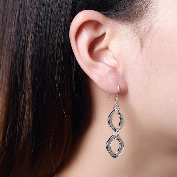 Square rounds necklace and earrings set  - 925 silver plated